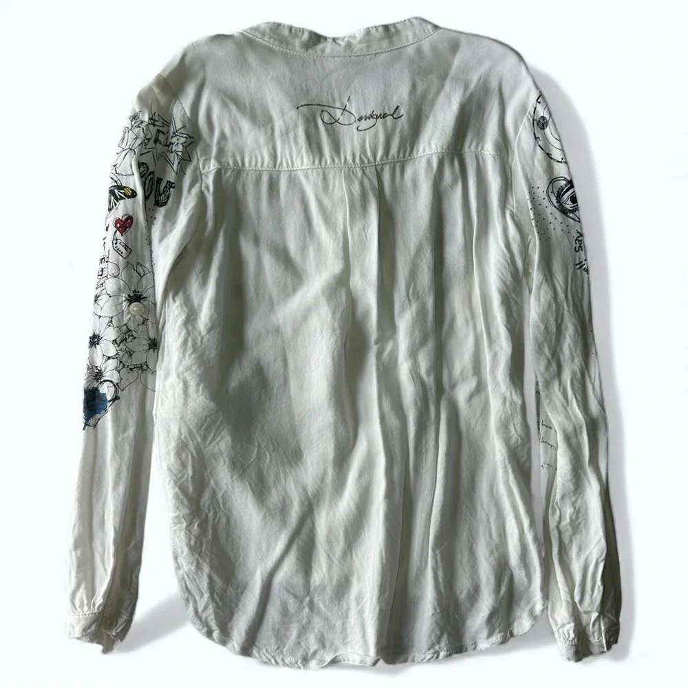 Desigual Artsy Floral Graphic White Long Sleeve Top Girls 5/6